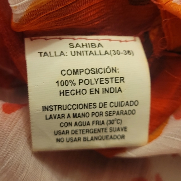 Sahiba Sheer Dress Vintage Red Beaded Orange Floral India Coverup Tunic M - Picture 7 of 7